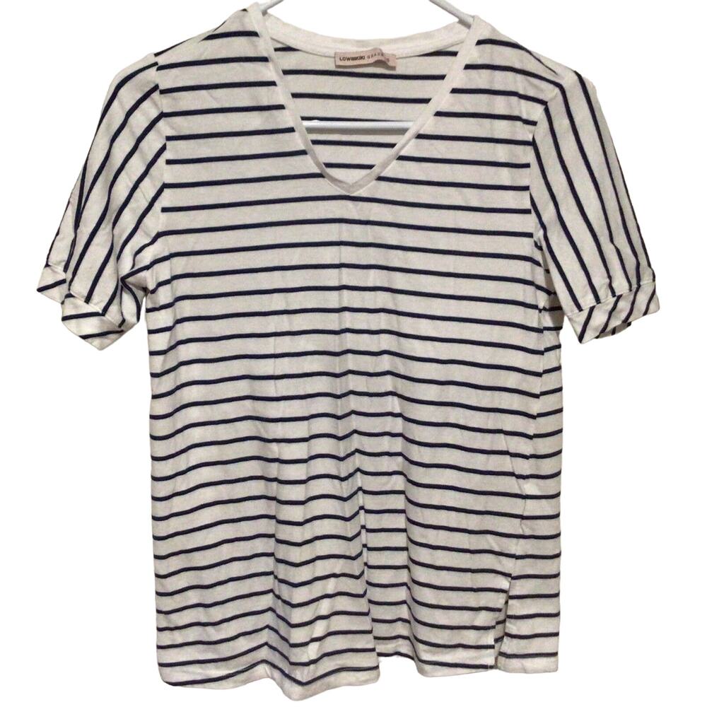 LC Waikiki Grace Womens White Blue Striped Short Sleeve T-Shirt Size Small